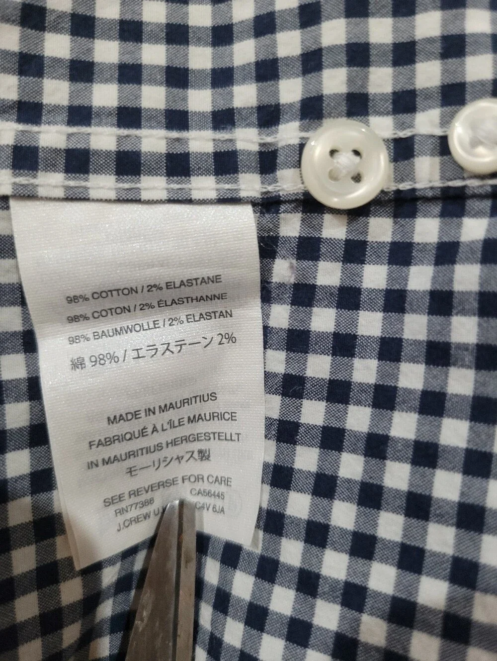 J. Crew Mens Secret Wash Slim L/S Navy Gingham Check Button-Down XXL 2XL